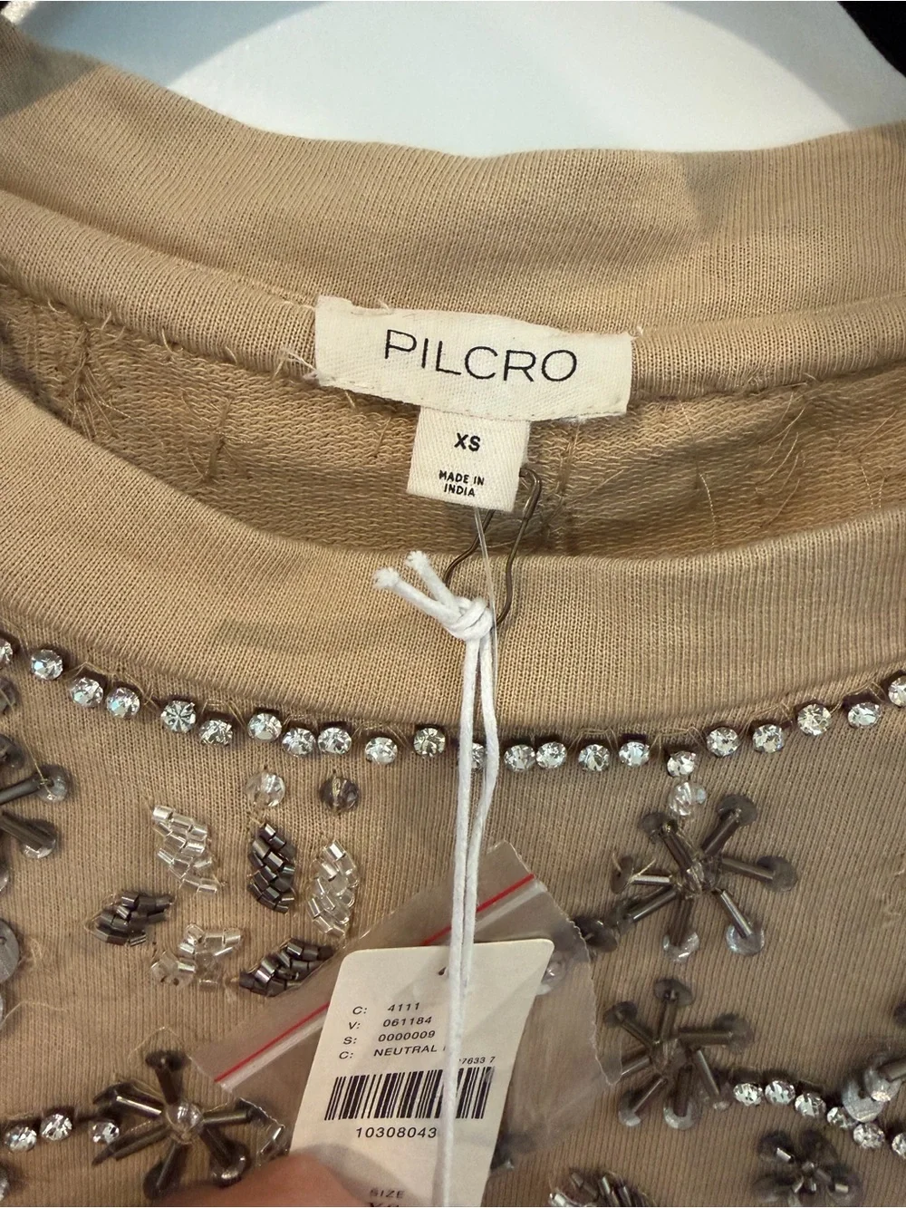 Pilcro Beige Embellished Crewneck Sweatshirt